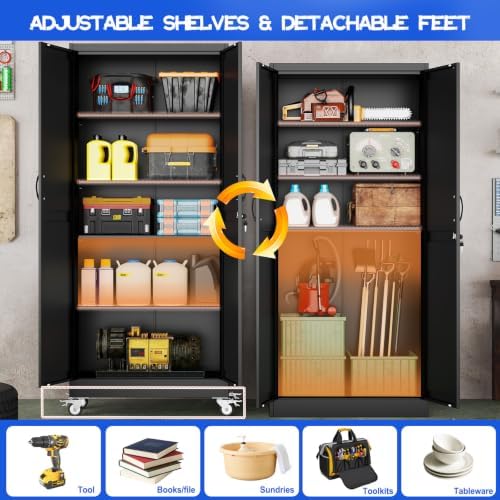 GAIOUS 71" Tall Metal Storage Cabinet with Lock and Wheels, Office Cabinet