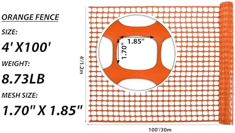 PotatoLife 4'x100' Plastic Mesh Safety Fence with 100 Zip Ties, Orange