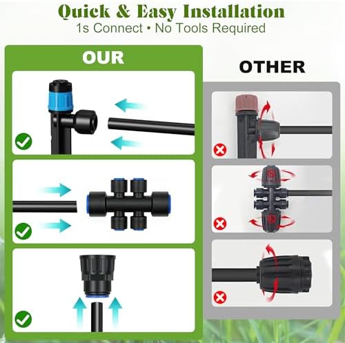 Drip Irrigation Kit for Garden, Automatic Plant Watering System with Quick Connect Fittings, Water Saving Irrigation Tubing Hose and Accessories for Yard, Greenhouse, Lawn & Raised Bed (191FT)