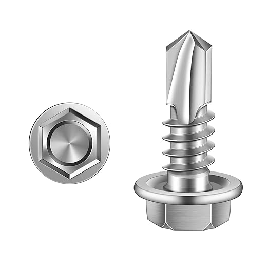 MewuDecor #8 x 1/2" Hex Washer Head Self Tapping Sheet Metal Screws with Drill Point, Stainless Steel 410, Self Drilling, 200 PCS