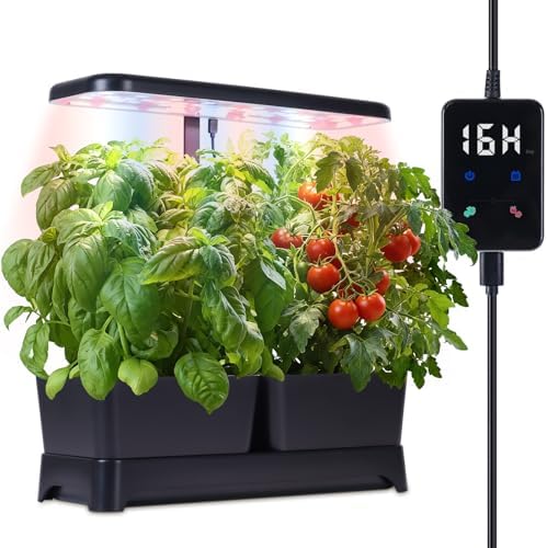 Indoor Herb Garden with Grow Light & Pots, Full Spectrum LED Planter for Kitchen Herbs & Houseplants, Height Adjustable Indoor Growing System for Home & Apartment Decor(Black, 16 * 6.3 * 7.1 inch)