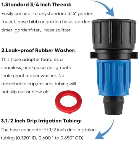 Drip Irrigation Tubing Hose Connector 3/4" to 1/2" Adapter 3-Pack