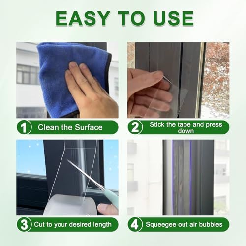 Qoqooice Transparent Window Weather Sealing Tape 2 Inch x 33 FT Weather Stripping Residue-Free Clear Window Insulation Tape for Doors Windows and Shower Glass Gaps