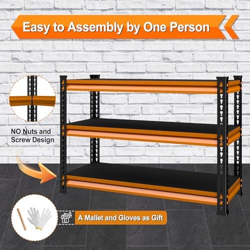 3-Tier Garage Shelving Heavy Duty,40''W x 18''D x 36''H Metal Shelving Unit,1320 lbs Weight Capacity Adjustable Storage Shelves for Retiple Tanks, Aquariums, Pantry,Orange
