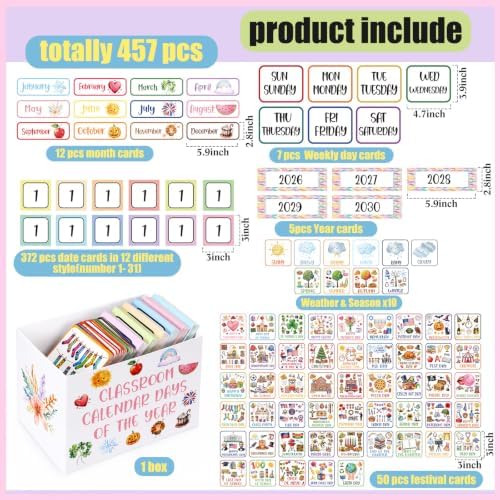 Mooliwe 457 Pcs Colorful Classroom Calendar Days of The Year Set