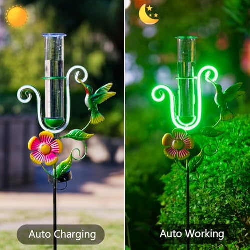 Stargarden Rain Gauge Outdoor, Hummingbird Solar Rain Gauge