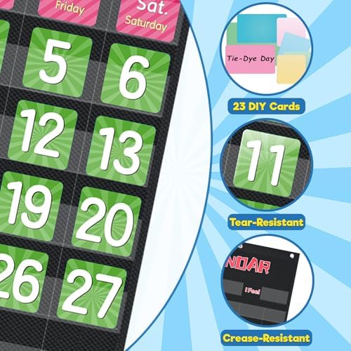 Classroom Black Calendar Pocket Chart for Elementary with 144 Cards