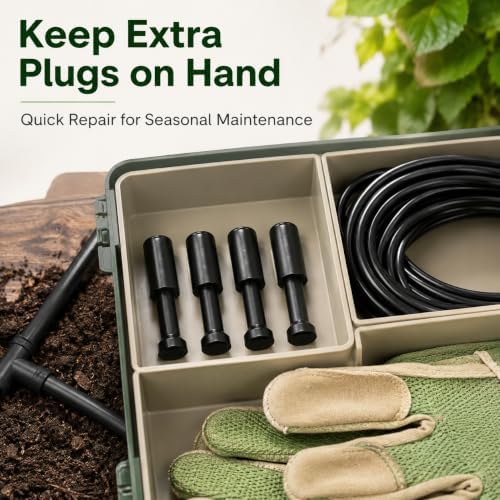 4-Pack 1/4 Inch Drip Irrigation T Plugs for Watering Kits
