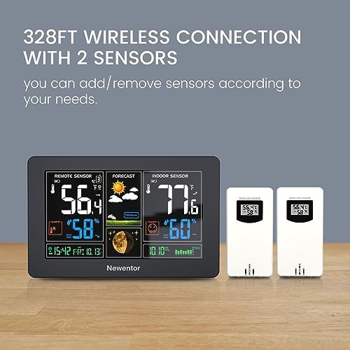 Newentor Weather Station Wireless Indoor Outdoor Thermometer, Black,2Sensor