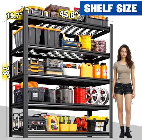 78" H Garage Shelving Heavy Duty Storage Shelves, Adjustable Metal Shelving Unit, Utility Garage Organizer Shelf for Basement, Pantry, Kitchen, Warehouse, Supermarket, 45.6" Wx19.7 Dx78 H