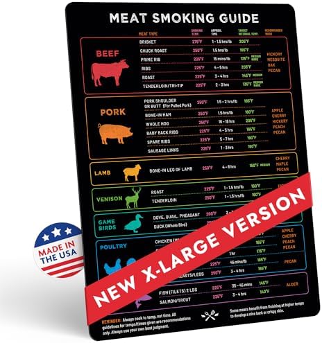 XL Meat Temperature & BBQ Smoker Guide Magnet - Wood, Time & Temp, 8.5x11