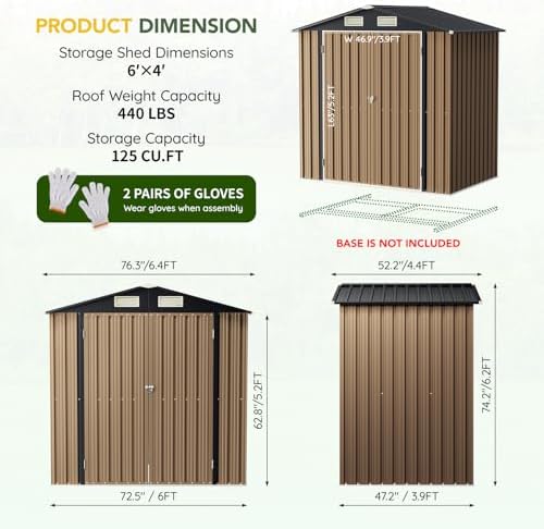 Breezz Outdoor Steel Storage Shed, 4 x 6 ft