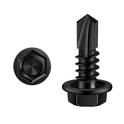 MewuDecor #10 x 5/8" (1/2" to 3" Available) Hex Washer Head Self Drilling Sheet Metal Screws with Drill Point, Stainless Steel 410, Black Oxide, 100 PCS