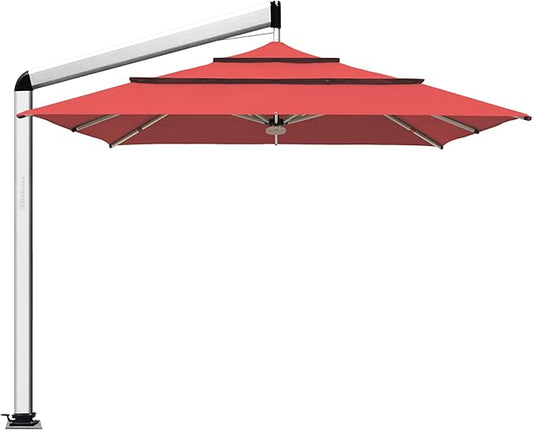 EliteShade USA Atlas 3-Tier 10x10FT Full Aluminum Cantilever Patio Umbrella for Outdoor restaurant Garden Courtyard Deck Pool and Marketing with Light(No battery),Red