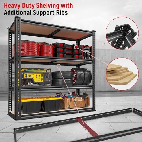 REIBII 40" W Garage Shelving with Rolled-Edge Columns for Basement Pantry