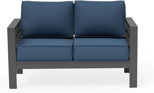 UDPATIO Outdoor Loveseat Aluminum Outdoor Furniture Sofa, Patio Seating Loveseat with 5" Thick Cushion and Waterproof Cover