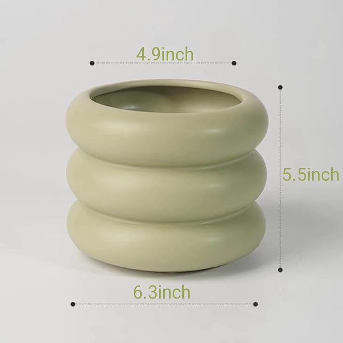 Ceramic Plant Pot Indoor, 6.5 Inch Flower Pot with Drainage Hole, Tiered Bubble Design Ceramic Planter for Home & Office Decor (Green)