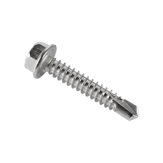 #14 x 1 (50 Pack) Hex Washer Head Self Drilling Screws, Self Tapping Sheet Metal Tek Screws, 410 Stainless Steel
