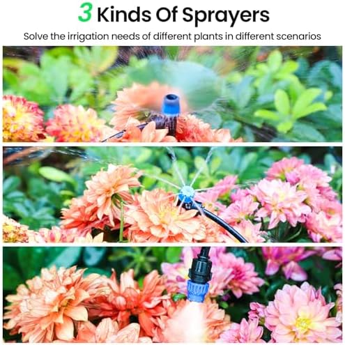 MIXC 230FT Quick-Connect Drip Irrigation System Kit, Automatic Garden Watering System with 1/4" & 1/2" Fast-Lock Tubing - Adjustable Nozzles & Sprinklers for Garden, Greenhouse, Lawn, Potted Plants