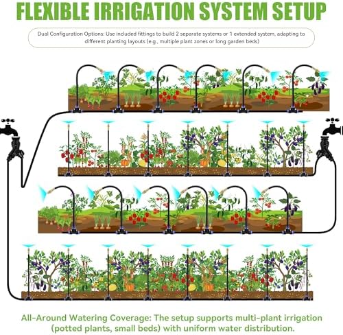 200FT 360° Adjustable Drip Irrigation Kit System for Garden Sprinklers for Yard Garden Watering System with 32 Nozzles Raised Bed Greenhouse Plant Watering Devices Misting System