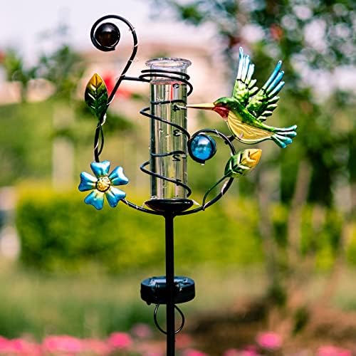 Stargarden Hummingbird Rain Gauge Outdoor Solar LED Lights Rain Gauge