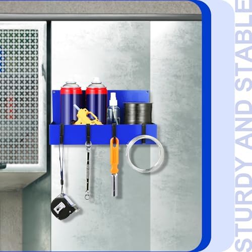 Lineshading 3 Pack Magnetic Garage Organizer with Hook, Fridge Shelf, Blue