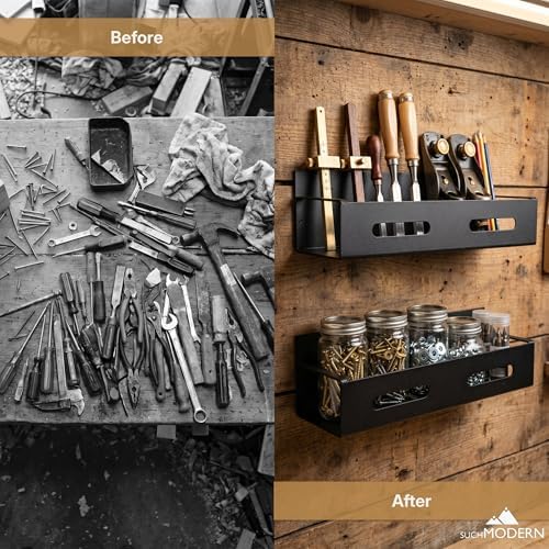 Wall-Mounted Metal Storage Rack 4-Pack - Garage and Workshop Organizer for Tools, Hardware, Cleaning Supplies - Black Texturized Powder-Coat