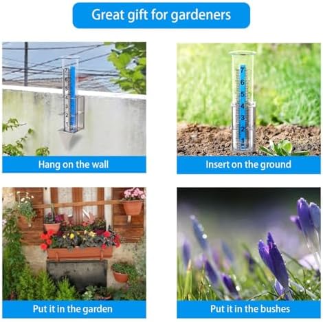 Glass Rain Measuring Gauge - Outdoor Weather Collector Stake, Reusable Snow Reader | Freeze Resistant Observation Tool with Markings for Lawn Yard Patio Garden Pathway, Outdoor, Portable with Proof
