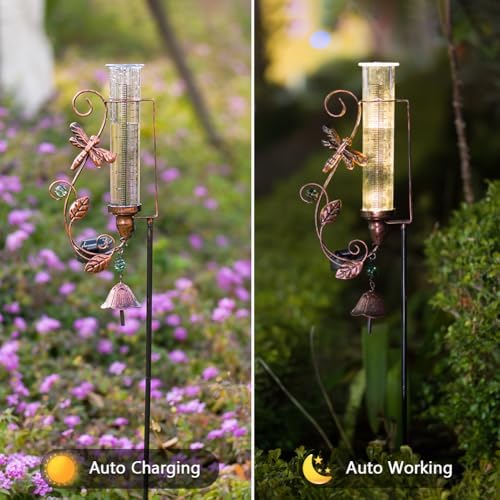 Solar Rain Gauge Outdoor, 7" Tube Dragonfly Rain Gauges