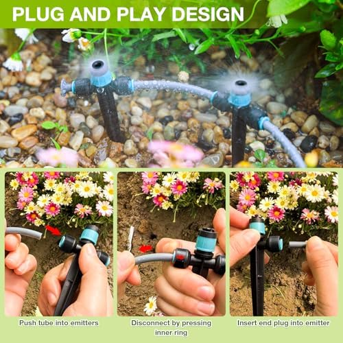 Drip Irrigation System, Automatic Drip Irrigation Kit for Potted Plants, 33ft Quick Connector Garden Watering System with 6mm Irrigation Tubing Hose Adjustable Emitters