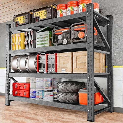 Set of 2 48" Wide Heavy Duty Garage Shelving Units,3000LBS 24 Deep Storage Shelves,Metal Garage Shelves,Large Storage Rack,Steel Shelf,Industrial Shelving for Shop,Warehouse,48" W x 24" D x 70" H