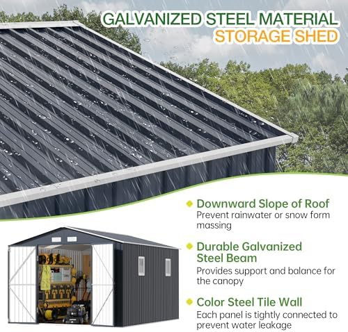 Breezz Outdoor Steel Storage Shed, 10 x 12 ft, Midnight Blue