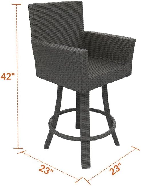 Covers & All Universal 25" Counter Height Swivel Bar Stools, 16 mm Premium Charcoal Wicker Patio Furniture with Smooth Swivel Motion, Outdoor Furniture for Deck and Poolside (23" L x 23" W x 42" H)