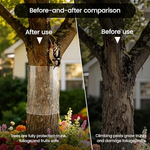 Tree Protector Wrap - Thickened PVC Transparent Tree Guard with Strong Adhesive, Reusable Barrier for Iguana, Rodents and Cats Climbing Prevention (48" x 16")