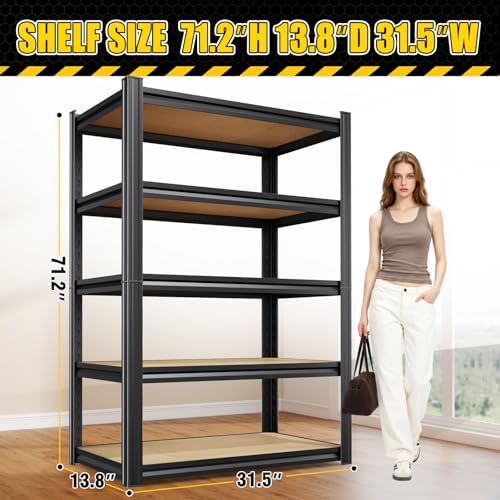4 Pack Garage Shelving Heavy Duty Storage Shelves, Metal Adjustable Shelving Unit, Utility Garage Organizer Shelf for Basement, Pantry, Kitchen, Warehouse, 71.2" Hx31.5 Wx13.8 D, Black