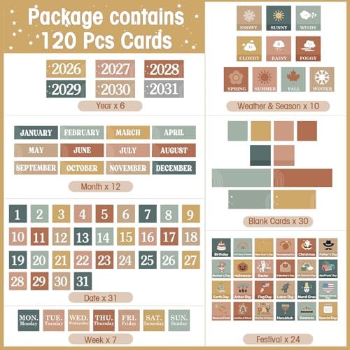 Sinload Classroom Calendar Pocket Chart White, Modern Boho