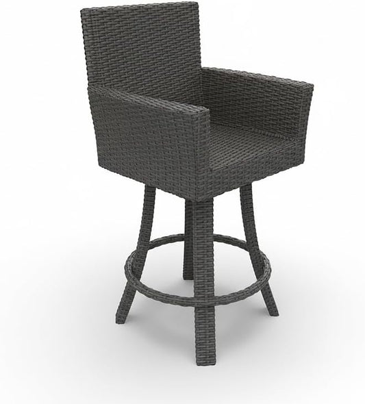 Covers & All Universal 25" Counter Height Swivel Bar Stools, 16 mm Premium Charcoal Wicker Patio Furniture with Smooth Swivel Motion, Outdoor Furniture for Deck and Poolside (23" L x 23" W x 42" H)