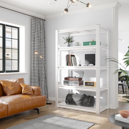 Raybee Storage Shelves, 2000LBS Garage Shelving,White Metal Shelves, 5 Tier Adjustable Heavy Duty Shelving for Pantry Kitchen Closet Basement Warehouse 16.5" D x 32" W x 63" H