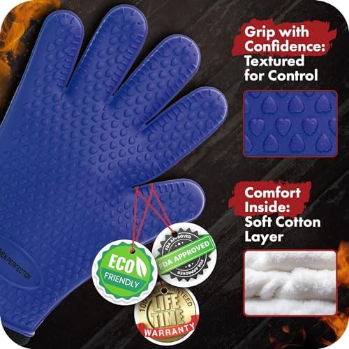 KITCHEN PERFECTION Silicone Smoker BBQ Gloves - Heat Resistant Oven Mitts