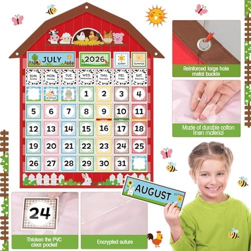 Sinload Classroom Calendar Pocket Chart Red, Farm