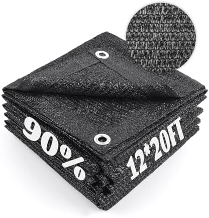 Cool Area Sun Shade Cloth with Grommets for Garden, 90% 12x20ft, Black