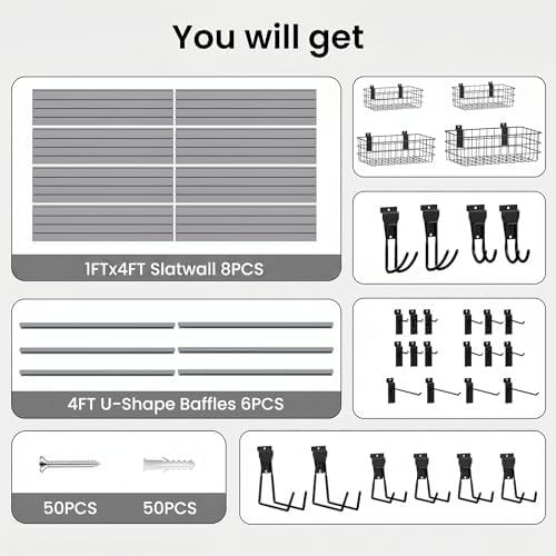 SMARTSTANDARD Gray Slatwall Panel Set, 4x8 FT PVC Panel with Accessory Kit