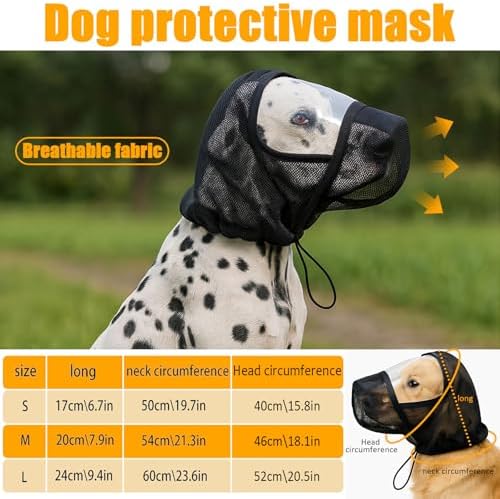 Foxtail Dog Mask with Clear Window Veterinarian Recommended Outdoor Protective Face MaskAgainst Foxtails, Insects and Rocks Breathable, Lightweight, Adjustable Drawstring Multiple(Black,S)