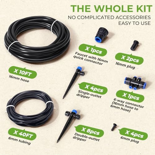 HIRALIY 50FT Drip Irrigation Kit for Garden Watering
