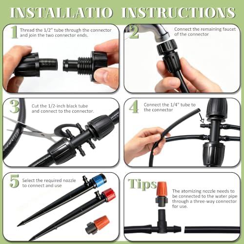 Dianrui 240FT Drip Irrigation System, Automatic Drip Irrigation Kit for Greenhouse/Yard/Lawn/Plant/with 1/2 inch Hose, 1/4 inch Distribution Tubing and Accessories