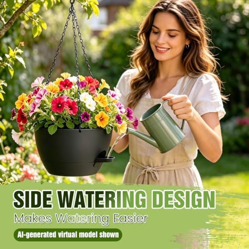 8 Inch Self Watering Hanging Planters Set of 3 with Saucers