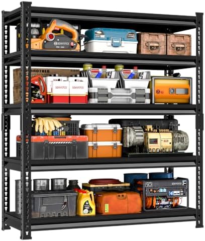 5-Tier Garage Shelving Heavy Duty, 48''W x 18''D x 78''H Metal Shelving Unit, 2400 lbs Weight Capacity Adjustable Storage Shelves for Retiple Tanks, Aquariums, Pantry, Black