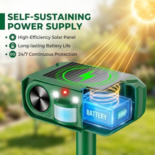 Solar Animal Repeller Outdoor, 4 Pack Ultrasonic Deterrent for Deer