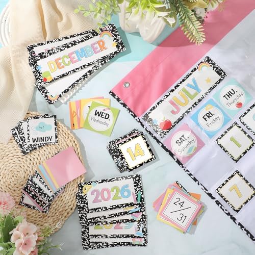 Sinload Classroom Calendar Pocket Chart Pastel, Pencil