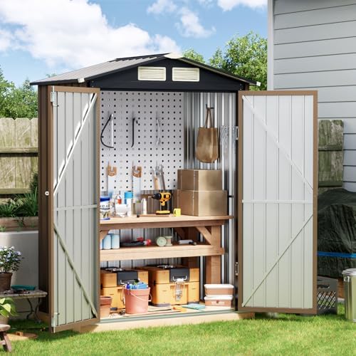 Outdoor Steel Storage Shed with Floor Frame 5 x 3 ft, Brown